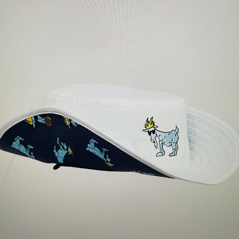 White Bucket Hat with Embroidered Goat Graphic - Picture 2 of 6